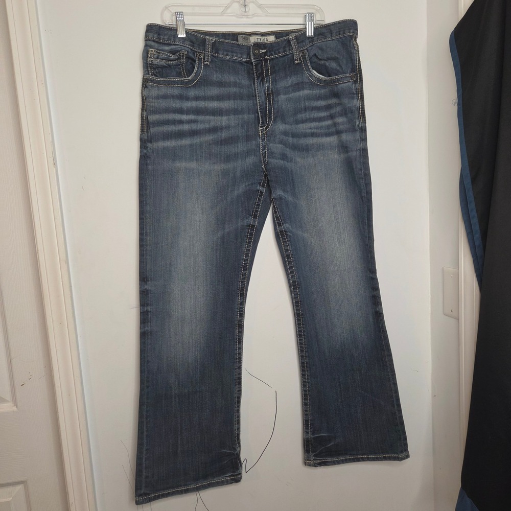 BKE Tyler Mens Straight Leg Medium Wash Denim Jeans 38S Blue Contrast Stitch